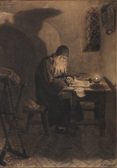 Pimen. Illustration du drame Boris Godounov par A. Pouchkine - Viktor Mikhaylovich Vasnetsov