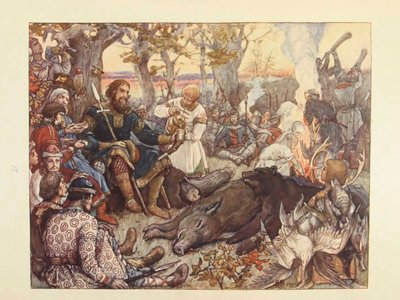Repos du Grand Prince Vladimir II Monomakh à la chasse. La chasse impériale en Russie par N. Kutepov - Viktor Mikhaylovich Vasnetsov