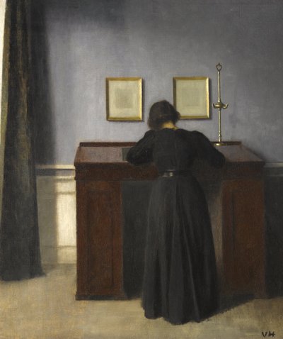 Ida debout à un bureau, 1900 - Vilhelm Hammershoi