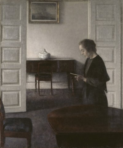 Intérieur avec une dame lisant, vers 1900 - Vilhelm Hammershoi
