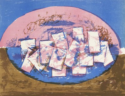 Ellipse bleue et rose avec des carrés sur fond brun et bleu - Vilhelm Lundstrøm