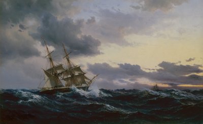 Navires à voile dans une mer orageuse - Vilhelm Melbye