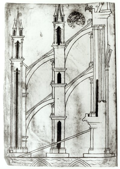 Ms Fr 19093 f.32v Section du mur et arche des chapelles absidiales de la cathédrale de Reims (copie fac-similé) - Villard de Honnecourt