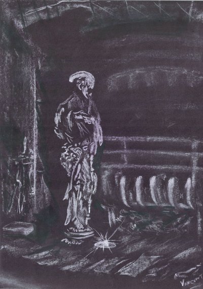 Statue près de la cheminée à la lumière des bougies - Vincent Alexander Booth