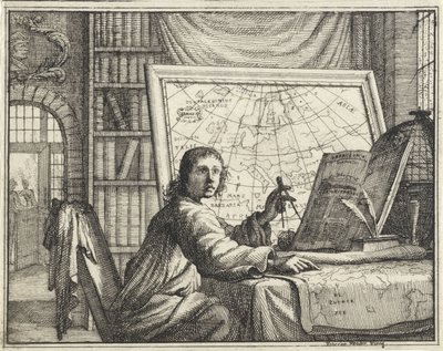 Homme avec compas près de cartes géographiques - Vincent Laurensz. van der Vinne (II)