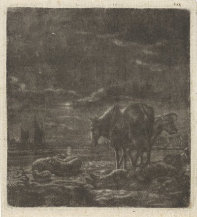 Paysage nocturne avec berger endormi et bétail - Vincent Laurensz. van der Vinne (II)
