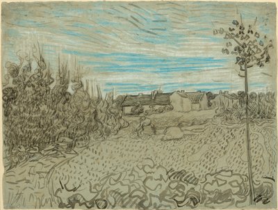 Chalets avec une femme travaillant en milieu de terrain - Vincent van Gogh