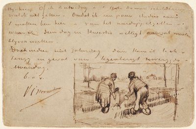 Carte postale avec deux paysans creusant - Vincent van Gogh