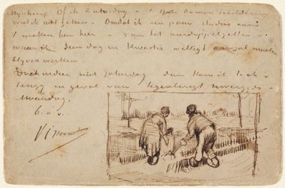 Carte postale avec deux paysans creusant, 1885 - Vincent van Gogh