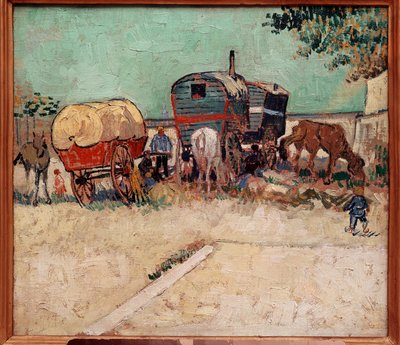 Les roulottes, un camp de bohémiens près d