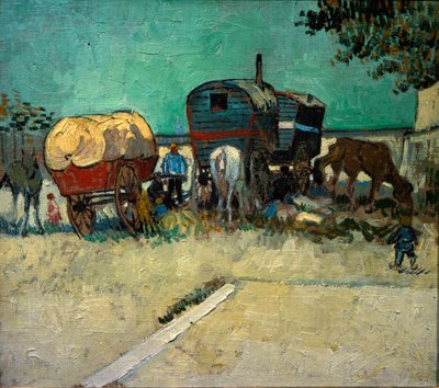 Caravanes, campement bohémien dans les environs d