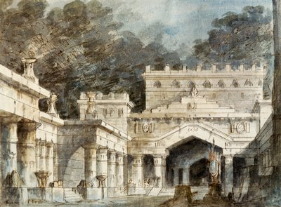 Décor de Francesco Bagnara pour la cinquième scène de Norma, opéra de Vincenzo Bellini, joué au Théâtre La Fenice à Venise - Vincenzo Bellini