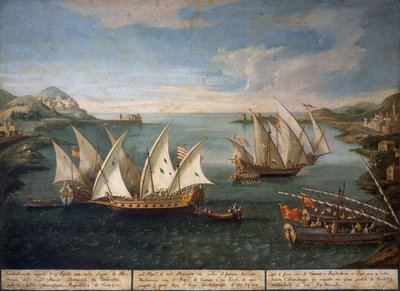 Bataille navale entre les navires vénitiens de Marco Ivanovich Dobrota et les navires turcs au large de Patras le 17 avril - Vincenzo Chilone