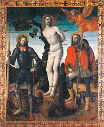 Saint Sébastien, Saint Roch et Saint Georges, revers de la bannière processionnelle d