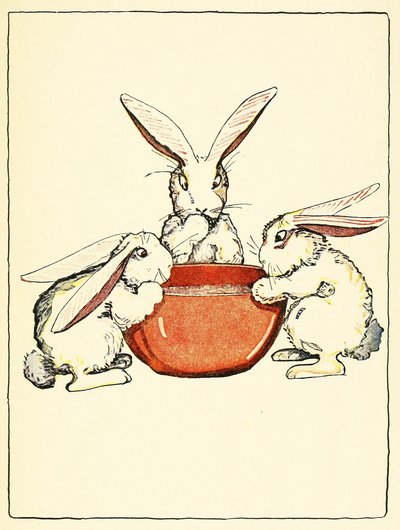 Flopsy, Mopsy et Cotton-Tail ont mangé du pain, du lait et des mûres pour le dîner, de The Tale of Peter Rabbit, pub. 1916 - Virginia Albert