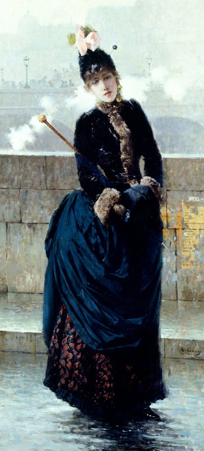 Dame sur un pont à Paris par Vittorio Matteo Corcos (1859-1933) - Vittorio Matteo Corcos