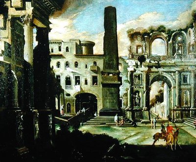 Scène de ville en Italie avec ruines antiques - Viviano Codazzi