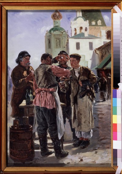 Vendeur de Kvass. Boisson fermentée et pétillante, légèrement alcoolisée et populaire, surnommée bière de pain, boisson nationale russe. - Vladimir Egorovic Makovsky