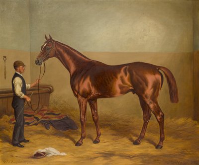 Sir Hugo à trois ans tenu par un palefrenier dans une écurie, c.1875-92 - W.H. Hopkins