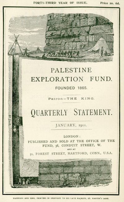 Frontispice représentant les explorations entreprises par le lieutenant Charles Warren et ses hommes, près du mur sud du Haram al Sharif, Jérusalem, du Quarterly Statement of the Palestine Exploration Fund - W.H. Simpson