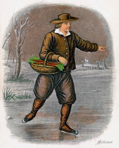 Homme hollandais patinant avec un panier de légumes, 1809 - W. Dickes