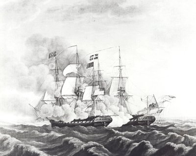 USS Constitution et HMS Guerriere - John Ward Dunsmore