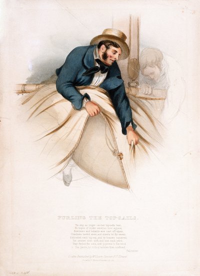 Fermez les voiles supérieures. Lithographie en couleur du XIXe siècle par W.Kohler (?) - W. Kohler