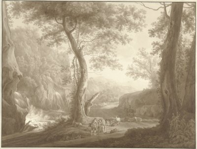 Paysage de montagne avec berger et voyageur - W. Regnu (possibly)