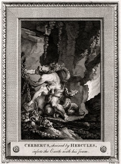 Cerbère, enchaîné par Hercule, infecte la Terre avec sa mousse - W. Walker