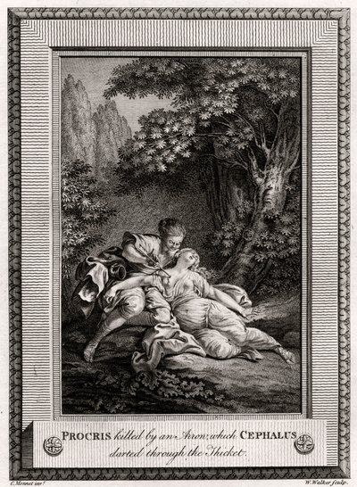 Procris tuée par une flèche que Céphale a lancée à travers le fourré, 1775. - W. Walker