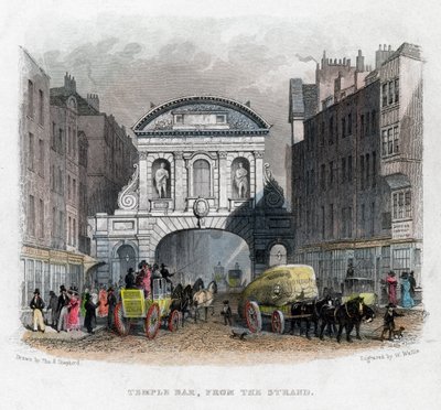 Temple Bar, depuis le Strand, Londres, 1829 - W. Wallis