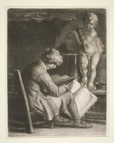 Jeune homme avec une statue de Cupidon - Wallerant Vaillant