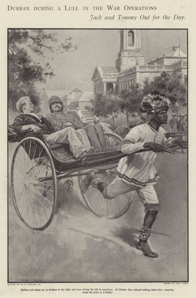 Marin et soldat britanniques se promenant en pousse-pousse dans les rues de Durban pendant une accalmie des combats de la guerre des Boers - Walter Paget