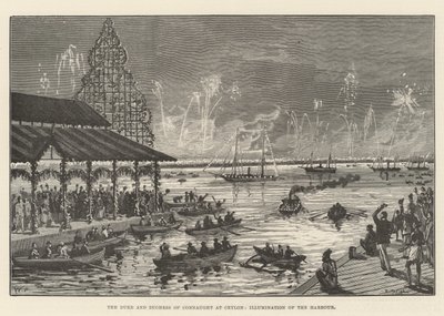Le duc et la duchesse de Connaught à Ceylan, illumination du port - Walter Paget
