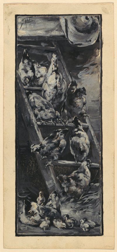Coq et poules - Walter Shirlaw