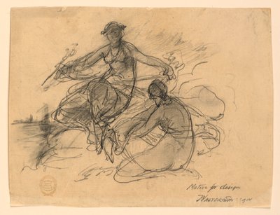 Commerce et Une Autre Figure Allégorique (Motif pour la Conception de Billet de Banque) - Walter Shirlaw