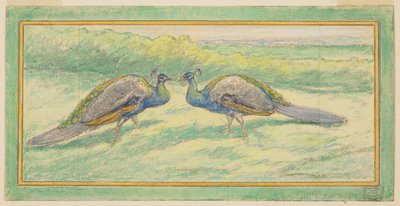 Deux Paons dans un Paysage - Walter Shirlaw