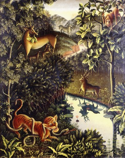 Fable animale : Tigre et Serpent en combat dans une forêt primitive - Walter Spies