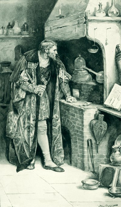Jacques IV en alchimiste dans son laboratoire - Walter Stanley Paget