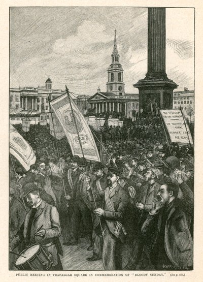 Réunion publique à Trafalgar Square en commémoration du Bloody Sunday (gravure) - Walter Westley Russell