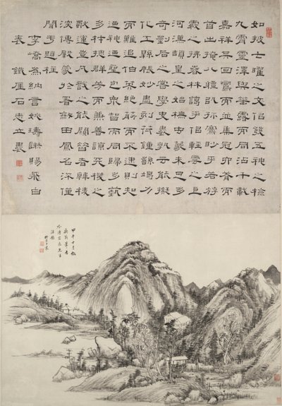 Paysage après Huang Gongwang avec calligraphie de Shi Zhili - Wang Chen