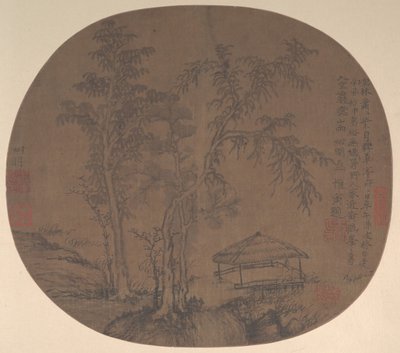 Arbres clairsemés et pavillon, fin des années 1350 - Wang Meng