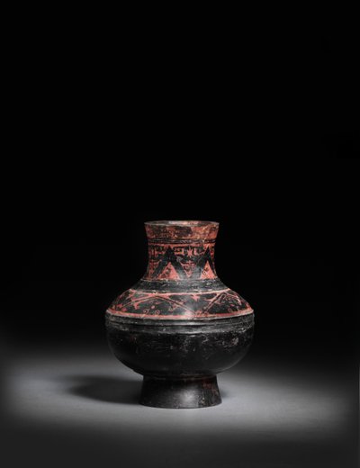 Petit pot en poterie noire laquée rouge, Hu, 476-221 av. J.-C. - Warring States period Chinese School