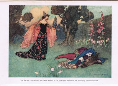 Enfin elle se souvint de son rêve, se précipita sur la pelouse et le vit là, apparemment mort, illustration de 