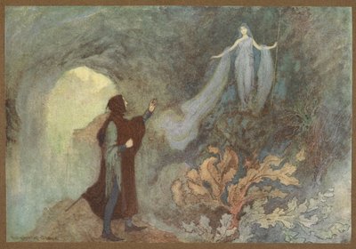 La fée apparaissant au prince dans la grotte, de Cenerentola - Warwick Goble