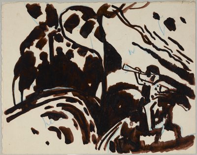 Paysage avec cavalier jouant de la trompette - Wassily Kandinsky