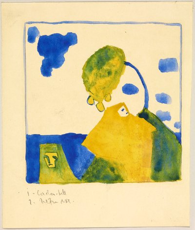 Zwei Gestalten vor Hügel mit Baum - Wassily Kandinsky