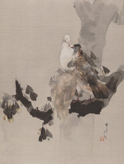 Pigeons dans un arbre, vers 1887 - Watanabe Seitei