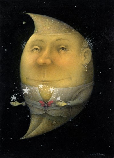 Croissant de lune jonglant (crayon et crayon de couleur sur papier) (paire de 150068) - Wayne Anderson