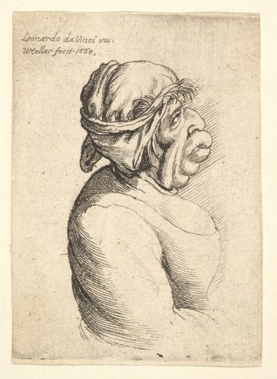 Buste de femme avec bouche proéminente portant une robe décolletée et un tissu autour de la tête, 1660 - Wenceslaus Hollar